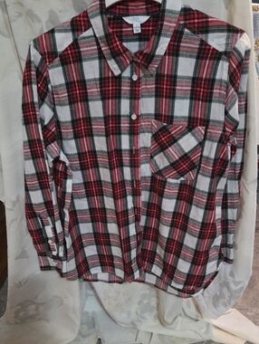 Time and Tru...Red, White and Black Plaid Button-Down Shirt